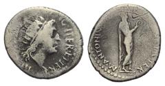 Roman Imperatorial Marcus Antonius. Denar. 38 v. Chr. Münzstätte in Griechenland (Athen?). Vs: III VIR R P C COS DESIG ITER ET TERT. Kopf des Sol mit Strahlenkrone rechts. Rs: M ANTONIVS M F M N AVGVR