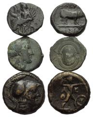Greek Griechische Münzen - Lots. Attika / Inseln vor Attika. Athen / Eleusis / Salamis. Lot (3 Stück): 3 Bronzen. 4. - 1. Jhdt. v. Chr. Vs: Athenakopf rechts / Triptolemos in Schlangenbiga links / Kop