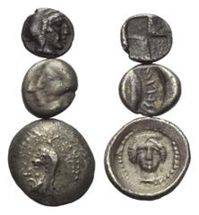 Greek Griechische Münzen - Lots. Kleinasien / Mysien / Dynasten von Lykien. Ungesicherte Münzstätten / Kyzikos / Unbestimmte Dynasten Lot (3 Stück, Silber): 2 Hemiobole, 1 Obol. 6. - 4. Jhdt. v. Chr. 