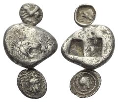 Greek Griechische Münzen - Lots. Karien (?) / Königreich Lydien / Dynasten und Satrapen von Lykien. Ungesicherte Münzstätte / Kroisos (556 - 541 v. Chr.) / Ddenewele (ca. 420 - 410 v. Chr.). Lot (3 St