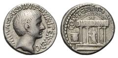 Roman Imperatorial Octavianus. Denar (Silber). 36 v. Chr. Münzstätte in Mittel- oder Süditalien. Vs: IMP CAESAR DIVI F III VIR ITER R P C. Bärtiger Kopf des Octavianus rechts. Rs: COS ITER ET TER DESI