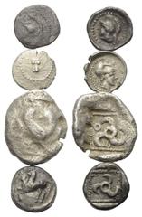 Greek Griechische Münzen - Lots. Lykien / Dynasten von Lykien. Ungesicherte Münzstätte / Artumpara (um 370 v. Chr.) / Kuprlli (ca. 470 / 440 v. Chr.) / Khinaka (ca. 470 / 440 v. Chr.). Lot (4 Stück, S