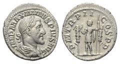Roman Imperial Maximinus I. Thrax (235 - 238 n. Chr.). Denar (Silber). 236 n. Chr. Rom. Vs: IMP MAXIMINVS PIVS AVG. Büste mit Lorbeerkranz, Paludament und Panzer rechts. Rs: P M TR P II COS P P. Maxim