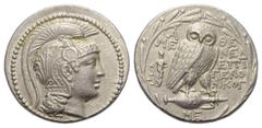 Greek Attika. Athen. Tetradrachme (Silber). Ca. 135 - 134 v. Chr. Vs: Kopf der Athena mit attischem Helm rechts. Rs: Eule auf liegender Amphora nach rechts stehend, den Kopf en face, auf der Amphora M
