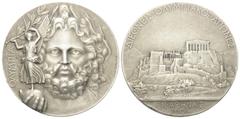 Medals Griechenland. Olympia. Zwischenspiele Athen 1906. Silbermedaille. 1906 (J. C. Chaplain). Siegermedaille. Vs: Zeuskopf mit Nike auf Globus. Rs: Ansicht der Akropolis mit Parthenon. 50 mm. 68,77 