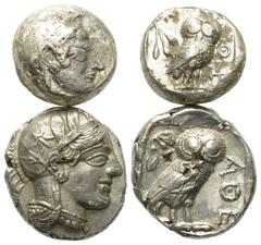 Lots - Ancient Coins Griechische Münzen - Lots. Attika. Athen. Lot (2 Stück, Silber): 2 Tetradrachmen, 6. - 5. Jhdt. v. Chr. Vs: Athenakopf rechts. Rs: Eule nach rechts stehend, Kopf en face. Z. T. Pr