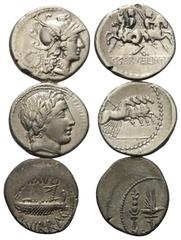 Lots - Ancient Coins Römische Münzen - Lots. C. Servilius (136 v. Chr.) / Anonym (86 v. Chr.) / Marcus Antonius (gest. 30 v. Chr.) Lot (3 Stück): 3 Denare. Rom / Patrae. Vs: Romakopf rechts / Apolloko