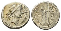 Roman Imperatorial C. Iulius Caesar. Denar (Silber). 44 v. Chr. Rom. Vs: CAESAR IMP. Kopf Caesars mit dem Goldenen Kranz rechts, dahinter Stern. Rs: P SEPVLLIVS - MACER. Venus mit Victoria auf der Rec