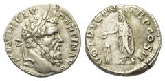 Roman Imperial Pertinax (193 n. Chr.). Denar (Silber). 193 n. Chr. Rom. Vs: IMP CAES P HELV - PERTIN AVG. Kopf mit Lorbeerkranz rechts. Rs: VOT DECEN - TR P COS II. Verschleierter Pertinax mit Schrift