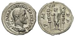 Roman Imperial Maximinus I. Thrax (235 - 238 n. Chr.). Denar (Silber). 235 n. Chr. Rom. Vs: IMP MAXIMINVS PIVS AVG. Büste mit Lorbeerkranz, Paludament und Panzer rechts. Rs: P M TR P P P. Maximinus mi