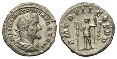 Roman Imperial Maximinus I. Thrax (235 - 238 n. Chr.). Denar (Silber). 236 n. Chr. Rom. Vs: MAXIMINVS PIVS AVG GERM. Büste mit Lorbeerkranz, Paludament und Panzer rechts. Rs: P M TR P II COS P P. Maxi