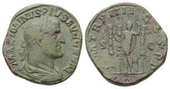 Roman Imperial Maximinus I. Thrax (235 - 238 n. Chr.). Sesterz. 238 n. Chr. Rom. Vs: MAXIMINVS PIVS AVG GERM. Büste mit Lorbeerkranz, Paludament und Panzer rechts. Rs: P M TR P IIII COS P P / S - C. M