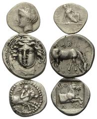 Lots - Ancient Coins Griechische Münzen - Lots. Thessalien. Kierion / Larissa / Pharkadon. Lot (3 Stück, Silber): 1 Diobol, 1 Drachme, 1 Hemidrachme ; 5. - 4. Jhdt. v. Chr. Vs: Kopf der Arna links / K