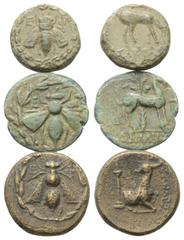 Lots - Ancient Coins Griechische Münzen - Lots. Ionien. Ephesos. Lot (3 Stück): 3 Bronzen. 3. - 2. Jhdt. v. Chr. Vs: Biene. Rs: Hirsch nach rechts grasend / Hirsch nach rechts stehend / Hirschprotome 