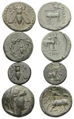 Lots - Ancient Coins Griechische Münzen - Lots. Ionien. Ephesos. Lot (4 Stück): 4 Bronzen. 3. - 2. Jhdt. v. Chr. Vs: Biene / Kopf der Arsinoe rechts. Rs: Hirsch nach rechts stehend / Hirschprotome nac