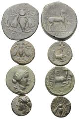 Lots - Ancient Coins Griechische Münzen - Lots. Ionien. Ephesos. Lot (4 Stück): 4 Bronzen. 3. - 2. Jhdt. v. Chr. Vs: Biene / Tychekopf links / Artemisbüste rechts. Rs: Hirsch nach rechts stehend / Hir