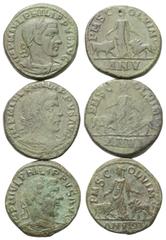 Lots - Ancient Coins Provinzialrömische Münzen - Lots. Viminacium (Moesia Superior). Philippus I. Arabs (244 - 249 n. Chr.). Lot (3 Stück): 3 Bronzen. Vs: Büste rechts. Rs: Personifikation der Provinz