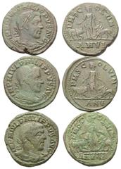 Lots - Ancient Coins Provinzialrömische Münzen - Lots. Viminacium (Moesia Superior). Philippus I. Arabs (244 - 249 n. Chr.). Lot (3 Stück): 3 Bronzen. Vs: Büste rechts. Rs: Personifikation der Provinz