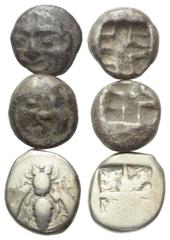 Greek Coins - Lots Griechische Münzen - Lots. Mysien / Ionien. Parion / Ephesos. Lot (3 Stück, Silber): 3 Drachmen. 5. - 4. Jhdt. v. Chr. Vs: Gorgoneion en face / Biene. Rs: Incusum. Sehr schön - fast