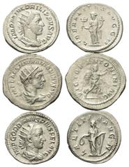 Roman Coins - Lots Römische Münzen - Lots. Elagabalus (218 - 222 n. Chr.) / Gordianus III. (238 - 244 n. Chr.) / Philippus I. Arabs (244 - 249 n. Chr.). Lot (3 Stück): 3 Antoniniane (Silber). Rom. Vs: