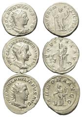 Roman Coins - Lots Römische Münzen - Lots. Elagabalus (218 - 222 n. Chr.) / Gordianus III. (238 - 244 n. Chr.) / Philippus I. Arabs (244 - 249 n. Chr.). Lot (3 Stück): 3 Antoniniane (Silber). Rom. Vs: