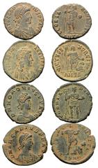 Roman Coins - Lots Römische Münzen - Lots. Valentinianus II. (375 - 392 n. Chr.) / Theodosius I. (379 - 395 n. Chr.) / Arcadius (395 - 408 n. Chr.) / Honorius (395 - 423 n. Chr.). Lot (4 Stück): 4 Mai