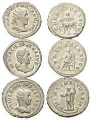 Roman Coins - Lots Römische Münzen - Lots. Philippus I. Arabs (244 - 249 n. Chr.) / Otacilia Severa (Gemahlin des Philippus I.) / Philippus II. (247 - 249 n. Chr.) als Caesar. Lot (3 Stück): 3 Antonin