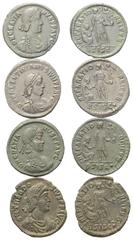Roman Coins - Lots Römische Münzen - Lots. Gratianus (375 - 383 n. Chr.) / Valentinianus II. (375 - 392 n. Chr.) / Theodosius I. (379 - 395 n. Chr.). Lot (4 Stück): 4 Maiorinen. Siscia. Vs: Büste rech