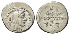 Roman Imperatorial - Premium C. Iulius Caesar. Denar (Silber). 44 v. Chr. Rom. Vs: CAESAR / [P]ARENS PATRIAE. Verschleierter Kopf Caesars mit dem Goldenen Kranz rechts; im Feld links Apex, rechts Litu