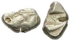 Greek Lykien. Phaselis. Stater (Silber). Ca. 500 - 440 v. Chr. Vs: Prora links, runder Gegenstempel. Rs: Heck rechts in vertieftem Quadrat. 22 mm. 10,92 g. SNG Copenhagen 120. Selten. Prüfhieb, sehr s