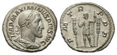 Roman Imperial Maximinus I. Thrax (235 - 238 n. Chr.). Denar (Silber). 235 n. Chr. Rom. Vs: IMP MAXIMINVS PIVS AVG. Büste mit Lorbeerkranz, Paludament und Panzer rechts. Rs: P M TR P P P. Maximinus mi