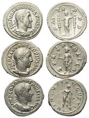 Roman Coins - Lots Römische Münzen - Lots. Severus Alexander (222 - 235 n. Chr.) / Maximinus I. Thrax (235 - 238 n. Chr.) / Gordianus III. (238 - 244 n. Chr.). Lot (3 Stück): 3 Denare (Silber). Rom. V