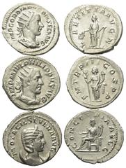 Roman Coins - Lots Römische Münzen - Lots. Gordianus III. (238 - 244 n. Chr.) / Philippus I. Arabs (244 - 249 n. Chr.) / Otacilia Severa (Gemahlin des Philippus I.). Lot (3 Stück): 3 Antoniniane (Silb