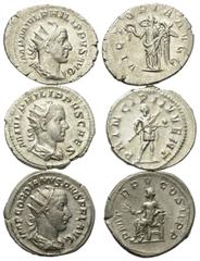 Roman Coins - Lots Römische Münzen - Lots. Gordianus III. (238 - 244 n. Chr.) / Philippus I. Arabs (244 - 249 n. Chr.) / Philippus II. (247 - 249 n. Chr.). Lot (3 Stück): 3 Antoniniane (Silber). Rom. 