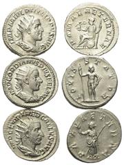 Roman Coins - Lots Römische Münzen - Lots. Gordianus III. (238 - 244 n. Chr.) / Philippus I. Arabs (244 - 249 n. Chr.) / Trebonianus Gallus (251 - 253 n. Chr.). Lot (3 Stück): 3 Antoniniane (Silber). 