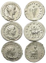 Roman Coins - Lots Römische Münzen - Lots. Gordianus III. (238 - 244 n. Chr.) / Philippus I. Arabs (244 - 249 n. Chr.) / Trebonianus Gallus (251 - 253 n. Chr.). Lot (3 Stück): 3 Antoniniane (Silber). 