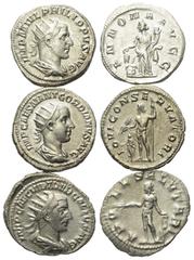 Roman Coins - Lots Römische Münzen - Lots. Gordianus III. (238 - 244 n. Chr.) / Philippus I. Arabs (244 - 249 n. Chr.) / Trebonianus Gallus (251 - 253 n. Chr.). Lot (3 Stück): 3 Antoniniane (Silber). 