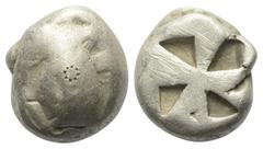 Greek Inseln vor Attika. Aigina. Stater (Silber). Ca. 550 - 525 v. Chr. Vs: Seeschildkröte. Rs: Windmühlenförmiges Quadratum incusum. 18 mm. 11,57 g. HGC 6, 427. Feine Kratzer, Punzen, sehr schön.