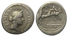 Roman Republican C. Annius und L. Fabius Hispaniensis. Denar (Silber). 82 - 81 v. Chr. Münzstätte in Norditalien. Vs: C ANNI T F T N PRO COS EX S C. Drapierte Büste der Anna Perenna mit Diadem rechts,