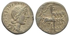Roman Republican C. Annius und L. Fabius Hispaniensis. Denar (Silber). 82 - 81 v. Chr. Münzstätte in Norditalien. Vs: C ANNIVS T F T N PRO COS EX S C. Drapierte Büste der Anna Perenna mit Diadem recht