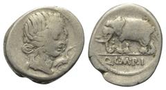 Roman Republican Q. Caecilius Metellus Pius. Denar (Silber). 81 v. Chr. Münzstätte in Norditalien. Vs: Kopf der Pietas mit Diadem rechts, davor Storch rechts. Rs: Q C M P I. Elefant nach links stehend