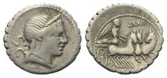 Roman Republican C. Naevius Balbus. Denar (Silber). 79 v. Chr. Rom. Vs: Kopf der Venus mit Diadem rechts, dahinter S C. Rs: [C NAE BALB]. Victoria in galoppierender Triga nach rechts fahrend; im Feld 