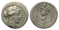 Roman Republican C. Memmius. Denar (Silber). 56 v. Chr. Rom. Vs: C MEMMI C F. Kopf der Ceres mit Ährenkranz rechts. Rs: C MEMMIVS / IMPERATOR. Tropaeum mit Helm, Lanzen und Schild, darunter nackter, g