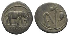 Roman Imperatorial C. Iulius Caesar. Denar (Silber). 49 - 48 v. Chr. Mobile Feldmünzstätte Caesars in Spanien oder Gallien. Vs: CAESAR. Elefant nach rechts schreitend und dabei einen schlangenartigen,