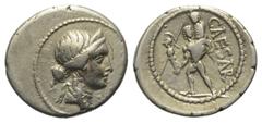 Roman Imperatorial C. Iulius Caesar. Denar (Silber). 47 - 46 v. Chr. Münzstätte in Nordafrika. Vs: Kopf der Venus mit Diadem rechts. Rs: CAESAR. Aeneas mit Palladium und seinem Vater Anchises auf der 