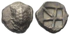 Greek Inseln vor Attika. Aigina. Stater (Silber). Ca. 445 - 430 v. Chr. Vs: Landschildkröte. Rs: Quadratum incusum, durch dicke Balken in fünf Felder unterteilt. 19 mm. 11,96 g. HGC 6, 437; Milbank Pe