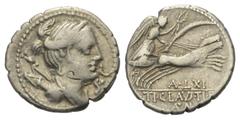 Roman Republican Ti. Claudius Nero. Denar (Silber). 81 v. Chr. Rom. Vs: Drapierte Büste der Diana mit Diadem, Bogen und Köcher rechts, im Feld rechts S C. Rs: TI CLAVD TI F / AP N. Victoria mit Kranz 