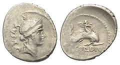 Roman Republican Mn. Cordius Rufus. Denar (Silber). 46 v. Chr. Vs: RVFVS. S. C. Kopf der Venus mit Diadem rechts. Rs: MN CORDIVS. Cupido reitet auf Delphin. 20 mm. 3,62 g. Cr. 463/3; Syd. 977. Sehr sc