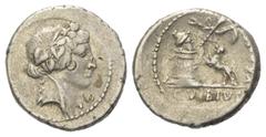 Roman Republican C. Vibius Varus. Denar (Silber). 42 v. Chr. Vs: Kopf des Bacchus mit Efeukranz rechts. Rs: C VIBIVS VARVS. Altar, an dem ein Panther hochspringt, auf dem Altar Silensmaske, an ihn gel