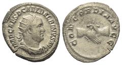 Roman Imperial Balbinus (238 n. Chr.). Antoninian (Silber). 238 n. Chr. Rom. Vs: IMP CAES D CAEL BALBINVS AVG. Drapierte, gepanzerte Büste mit Strahlenkrone rechts. Rs: CONCORDIA AVGG. 22 mm. 2,37 g. 